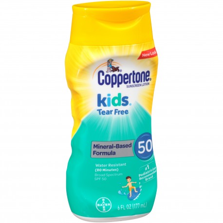 Coppertone Kids Sunscreen Tear Free Mineral Based Water Resistant Lotion Broad Spectrum SPF 50, 6 Fluid Ounces